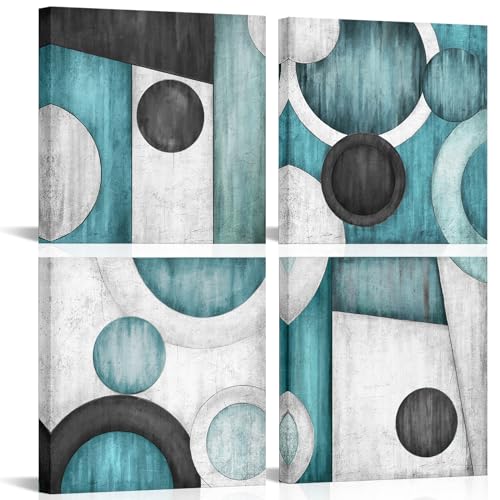 LoveHouse Abstract Canvas Wall Art Teal and Grey Geometric Circle