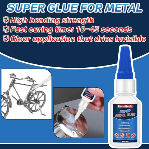 Metal Glue 30 g, Super Glue for Metal, Instant Clear Adhesive for Steel, Zinc, Aluminum, DIY and More, Waterproof, Heat-Resistant, with Anti-Clog Cap - Image 2