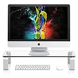Computer Monitor Stand Riser For iMac and Accessories - Laptop Desk Organizer with Aluminium Metal Legs and Tempered Glass for Flatscreen TV, Mining Racks, Printer, Xbox One Gaming Storage - Func