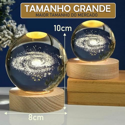 Luminária De Mesa Bola De Cristal Esfera Grande Planeta Terra Galáxia Via Lactea Saturno Lua LED Bas