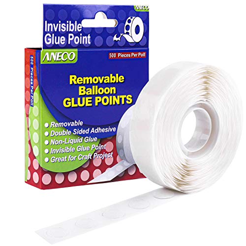 Aneco 500 Pieces Clear Balloon Glue Points Removable Adhesive Dots Double Sided Glue Points Stickers Non Trace Adhesive Glue Tape for Craft Supplies Decoration, 500 Pieces Per Roll