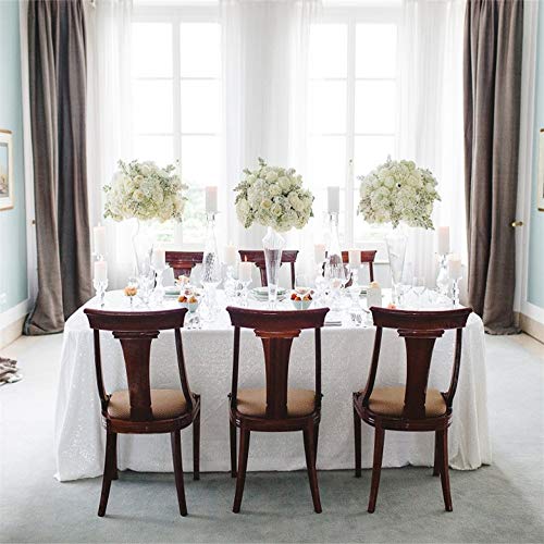 Image of B-COOL White Tablecloth Rectangle Sequin Table Overlays 90x156inch White Rectangular Table Drape for Parties Weddings Kitchen Glitz