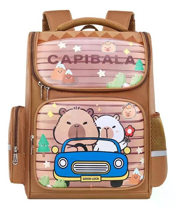 Mochila Escolar Infantil Capivara Kawaii, Tecido Oxford e Nylon, 42x31x18 cm, 500g, Diversos Cores a escolher