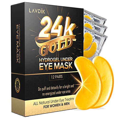 Lavdik Under Eye Patches, 24K Gold Eye Mask - 12 Pairs, Collagen Eye Patch For Puffy Eyes And Dark Circles And Anti-Aging, Deep Moisturizing Eye Treatment Masks For Women And Men #TOP20