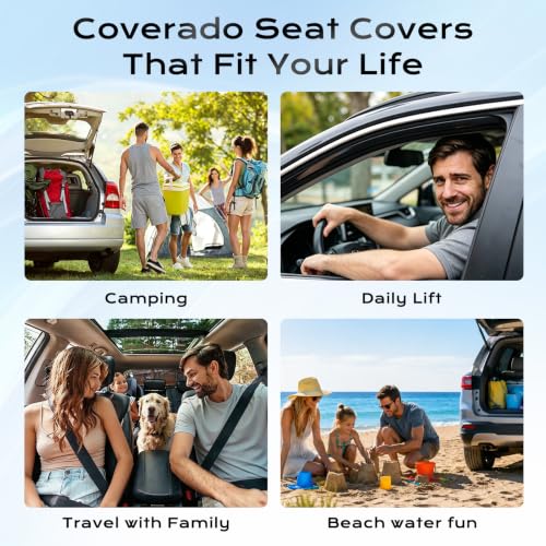Image of Coverado Full Set Car Seat Covers, Luxury Leather All-Weather Seat Protectors Universal Fit Most Sedan SUV Truck Vehicles