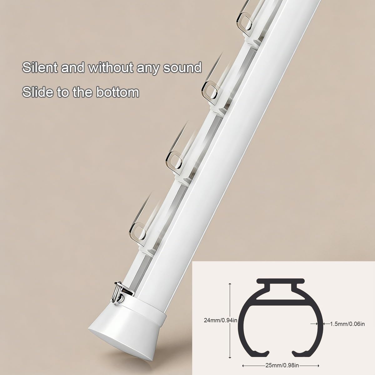 Dwurzędowy aluminiowy system szyn do zasłon z okrągłymi końcówkami - cichy naścienny karnisz do przegrody prywatności w biurze 640 cm czarny - stylowy i