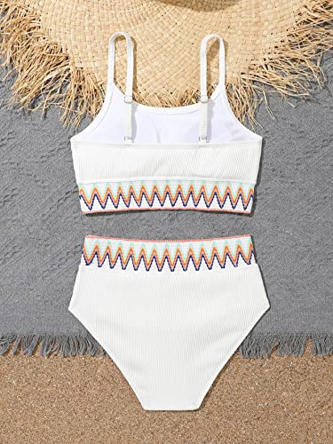 SHENHE Girl's 2 Piece Swimsuit High Waisted Spagehtti Strap Chevron Tape Bathing Suit2