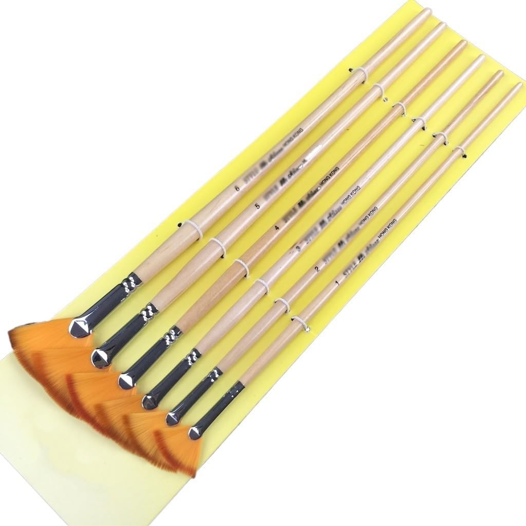 Soft Nylon Wool Watercolor Pen Watercolor Powder Fan-Shaped Brush Color 6-Piece Set Brush Art Supplies