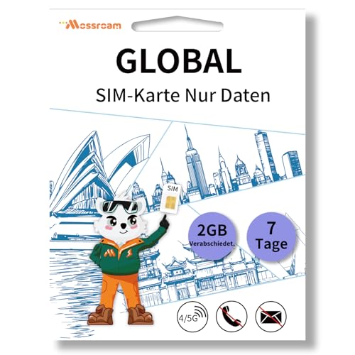 Globale SIM-Karte – Prepaid-Datentarif | 2 GB Daten täglich, 7 Tag | Highspeed-4/5G LTE-Internet | Keine Roaming-Gebühren | Funktioniert in Mehreren Ländern