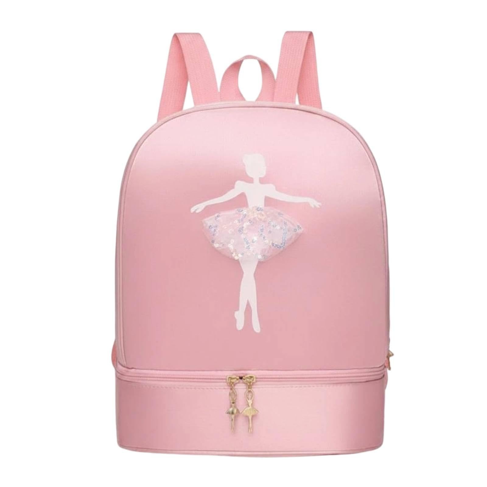 Dance Bag Shoe Compartment Large Capacity Girls Ballet Backpack Sequin Design Princess Dance Bag for Kids, Young Children Pink Standard-image-9