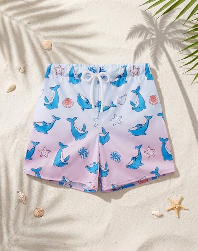 Image of AMYNICE Girls Beach Board Short with Liner Quick Dry Active Jellyfish Print | Swimming Trunks Swimsuit with Pockets Drawstring Surfing, Beach, Vacation and Holiday for Toddler Baby girl