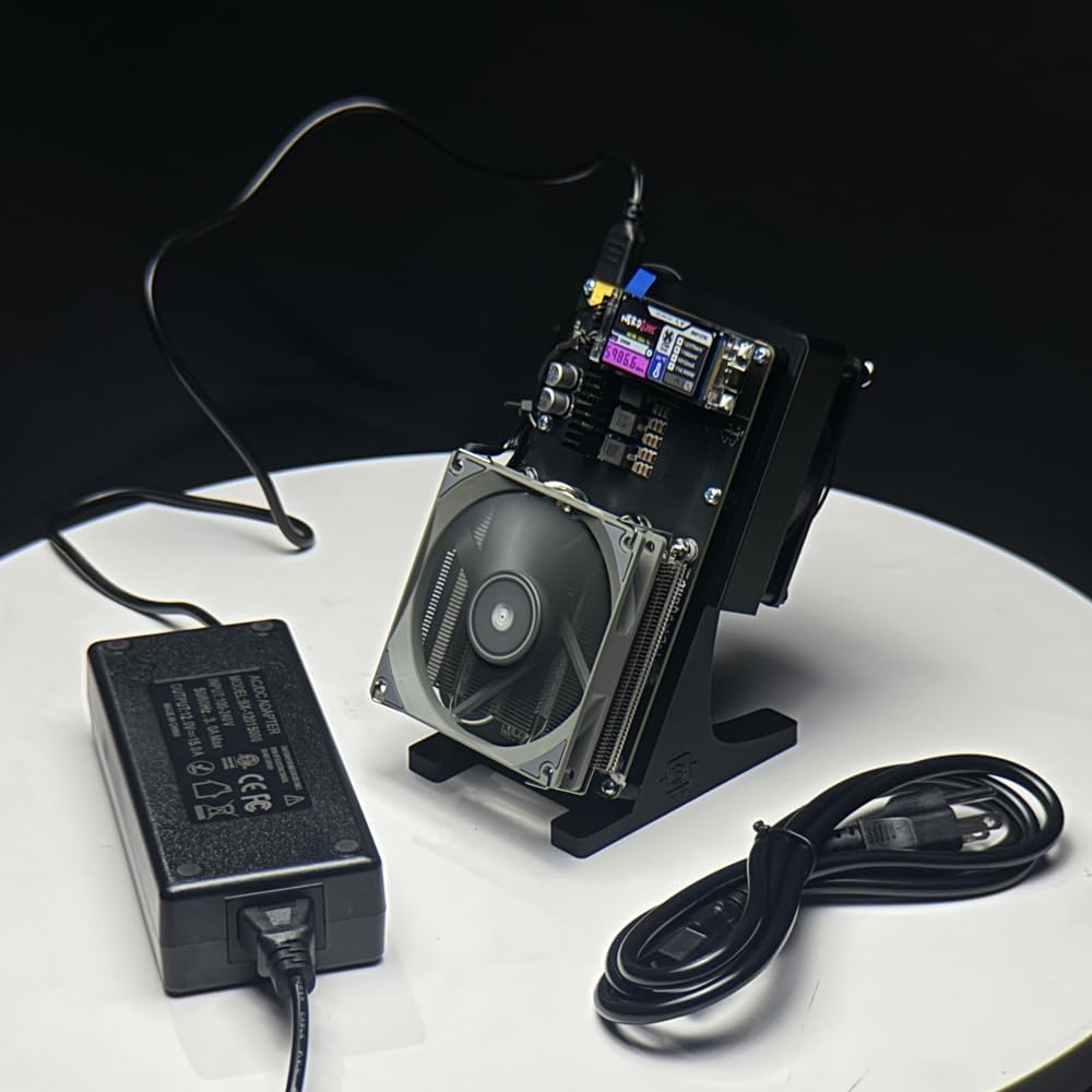 New NerdQaxe++ Rev 6.1 Miner Upgraded - 6Th/s Bitcoin Miner, 16.5J/Th Efficiency 100W Low Power, 2.4G WiFi & Quiet Dual Fan Open-Source Crypto Machine for BTC Solo Mining-Black