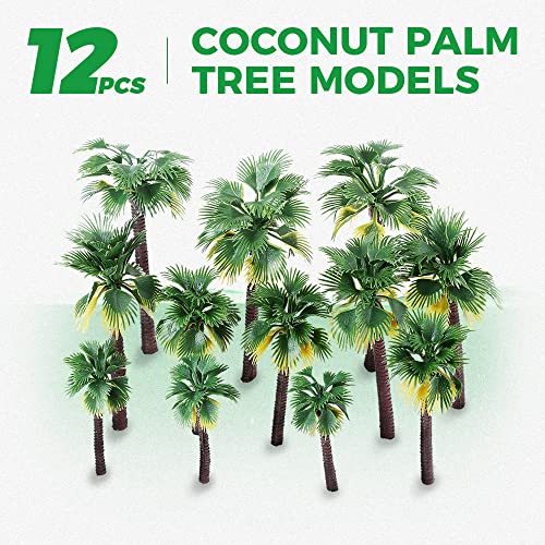 Yetaha 12Pcs Coconut Palm Tree Model, Miniature Tropical Tree, Plastic Artificial Model Trees For Diorama Train Railway Layout Rainforest Landscape Scenery Cake Decorative (3.1-6.3 Inch Mixed) #TOP4