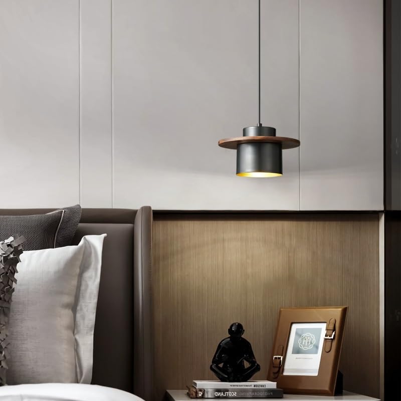 Suspension LED décor maison luminaire suspension chambre noir et bois