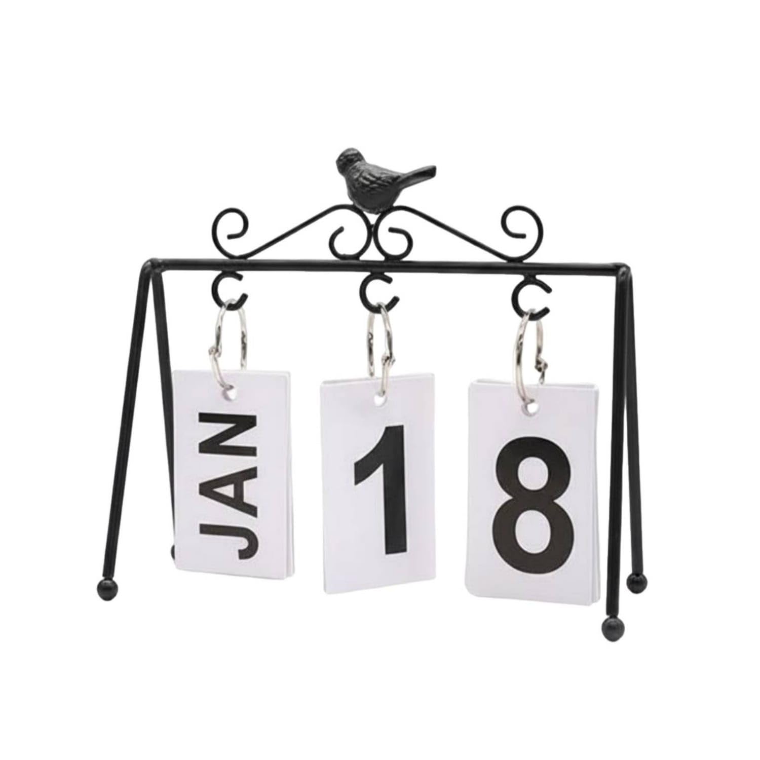 Circular Loops Flip Desk Calendar Tabletop Hanging Date Cards Rectangular Metal Frame Calendar Decorative, Black Iron Bird Flip-image-6