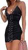 chouyatou Womens Sexy Spaghetti Strap Lace-Up Party Club Mini Denim Sun Dress