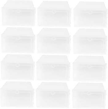 Shoe Storage Boxes 12 Pack Clear Plastic Stackable Compact for Shoes Closet Bedroom Entryway Home Office