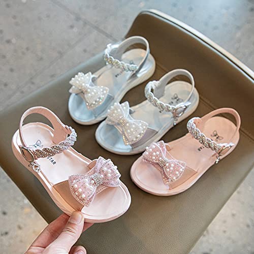 Toddler Baby Girl Child Sandals Summer Bow Shoes Premium Soft Anti-Slip Rubber Sole Prewalkers (Silver, 3.5 Big Kids)2