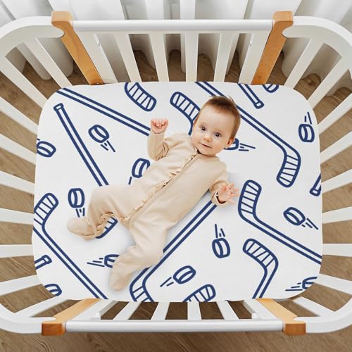Image of Field Hockey Fitted Crib Sheets Stretchy Portable Playard Sheets for Baby Toddler, Breathable Soft Mini Crib Mattress 52 x 28 in for Boys and Girls