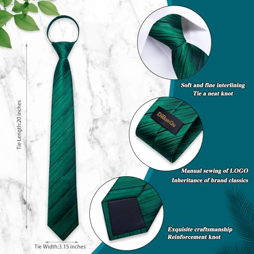 Image of DiBanGu Mens Zipper Tie Silk Pre-Tied Necktie with Gift Box | Jacquard Woven,Paisley Solid Plaid Pattern,6PCS with Pocket Square,Cufflinks and Lapel Pin,for Wedding Party Formal Business