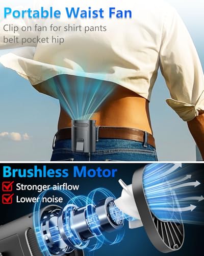 Image of Waist Fan Clip on-Mini Lightweight Portable Fans Rechargeable Under Shirt Belt Pants Body Fans that Blow Cold Air,Waistband Cooling Fan,Powerful Small Personal Hanging Neck Cooler AC Travel Black