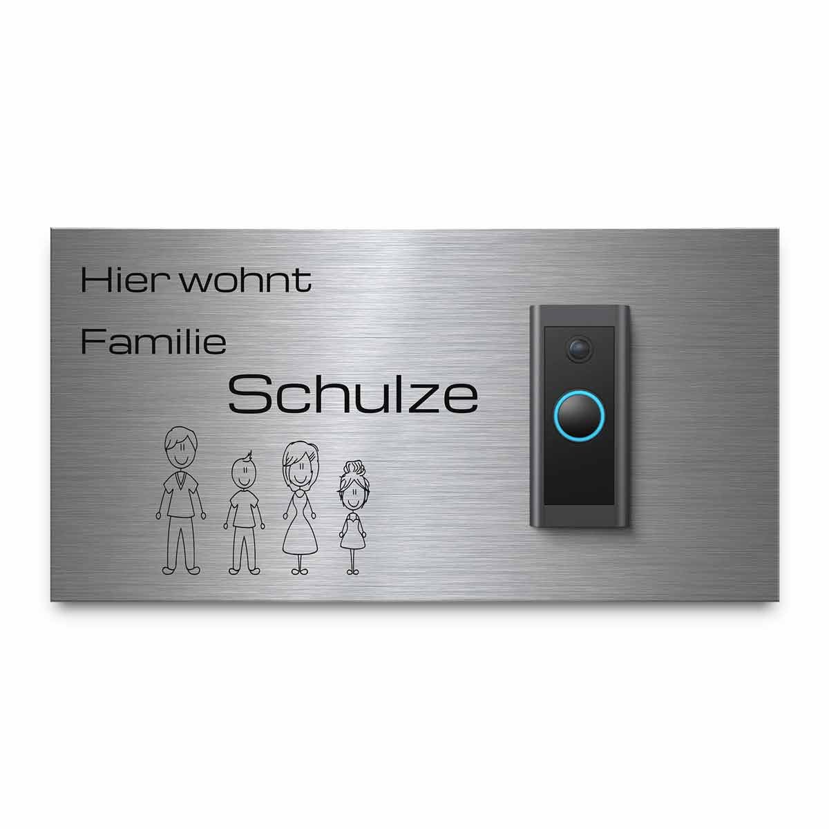 Modernes Klingelschild für Funkklingel Ring Doorbell Wired - personalisiertes Türschild aus Edelstahl mit Gravur | kompatibel mit Ring Klingel Wired - hochwertiges Funkklingel Zubehör