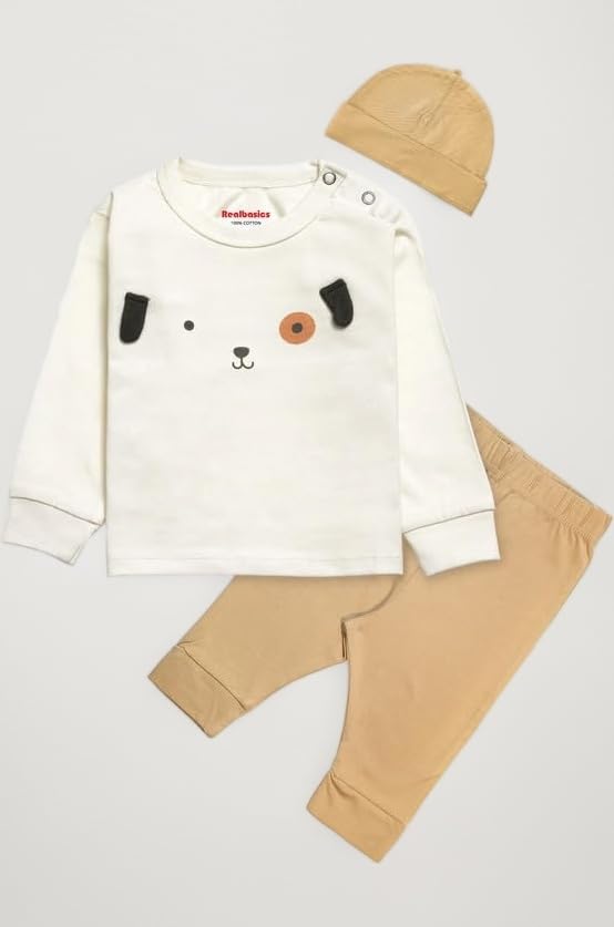 Cotton Clothing Sets for Boys & girls - Unisex Clothing sets Full Sleeve T-shirt Pant & Cap