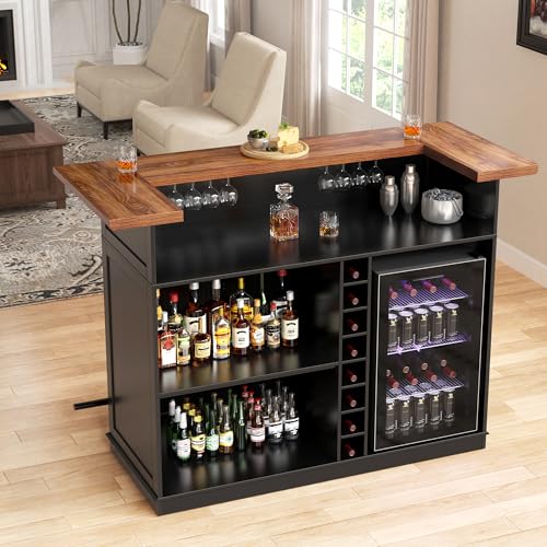 Image of GDLF 63.1 inch Home Bar Cabinet with Fridge Space, U-Shape Liquor Mini Bar | U-Shaped Design with Wine Storage, Glass Rack, Spacious Countertop for Cocktail Prep, and Elegant Liquor Display