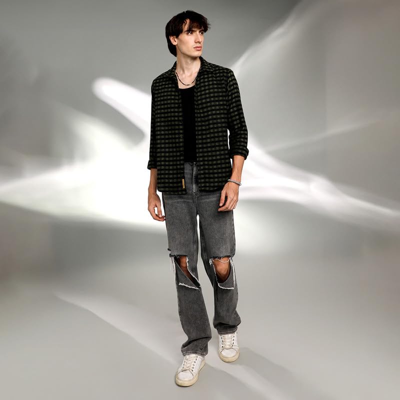 Image of CAHOOT Men's Polycotton Regular Fit Shirt Casual Wear | Spread Collar | Long Sleeve | Button Closure | Shirt Crafted with Comfort Fit for Everyday Wear