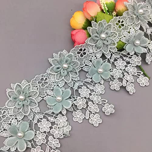 1 Yard 3D Flower Appliques Pearl Beads Embroidered Fabric Lace Ribbon Edge Trim For Clothing Sewing Curtain Decoration #TOP3