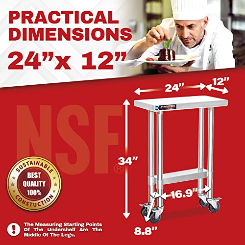 Image of DuraSteel 24x12 NSF Stainless Steel Cart - Heavy Duty Rolling Food Prep Table with Undershelf - Metal Utility Cart for Commercial Restaurant Kitchen, Laundry, Side Mixer Stand