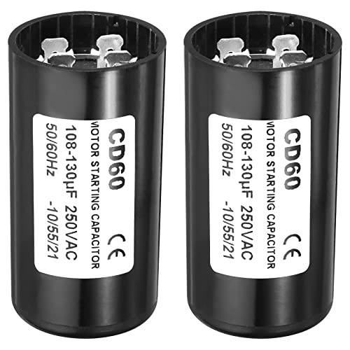 uxcell Motor Start Capacitor, 2 Pack 108-130uF/Mfd 250VAC 50/60Hz CD60 Run Capacitor Motor Starting Capacitor for Electric Motor Starts Running