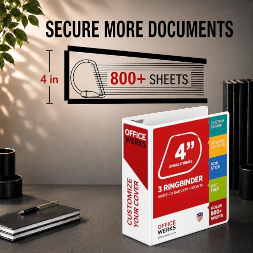 Image of 3 Ring Binder, Professional Angle D Ring 4 Inch, Presentation Folder for Standard Pages 8.5 x 11 with Pockets, Crystal Clear View White (4 Pack)