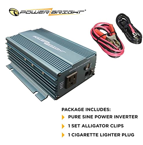 Powerbright 300 Watt Pure Sine Wave Power Inverter, Dc 24V To 120V Ac Car Inverter With 120 Volt Ac Outlet, Usb Port, Car Battery Cables W/Alligator Clips & Car Cigarette Lighter Plug Adapter #TOP4