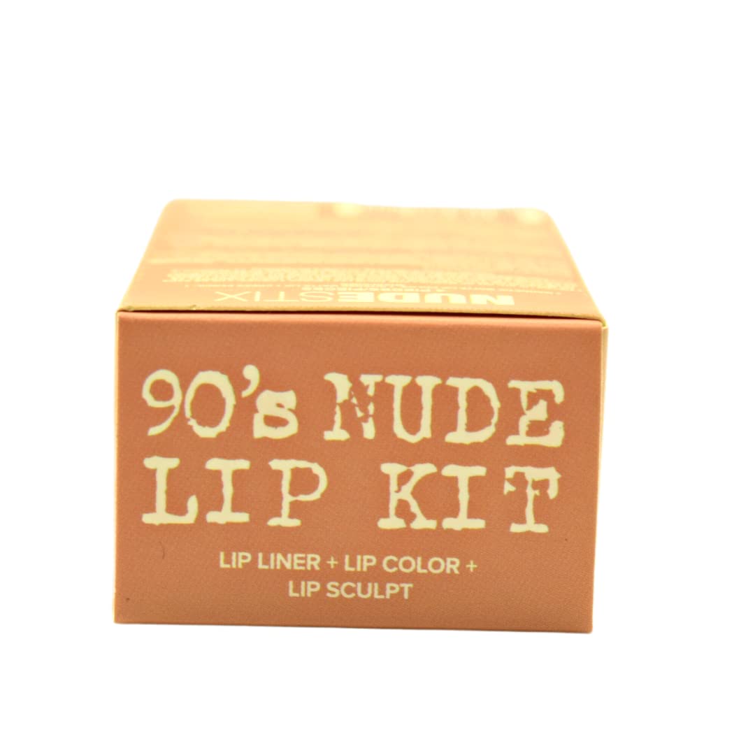 NUDESTIX Mini 90's Nude Lips Juego de 3 pintalabios mate y delineador de labios, mini kit de lápiz labial, resistente al agua, larga duración, tonos nude, vegano, maquillaje de labios y mejillas