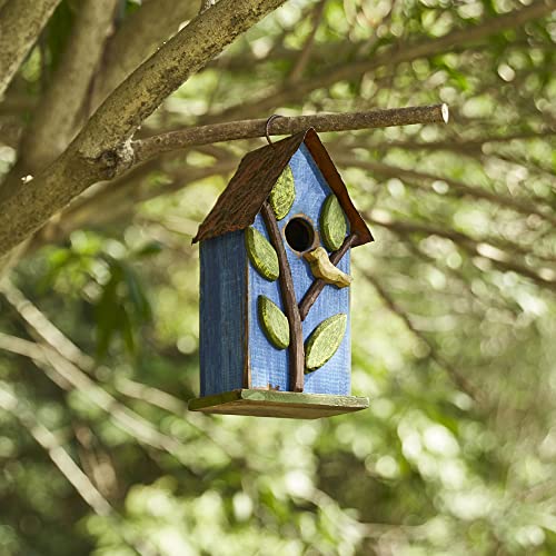 Glitzhome 9.84" H Hanging Bird House Outdoor Garden Patio Garden Decorative Pet Cottage Distressed Leaves Wooden Birdhouse by Glitzhome - Image 5