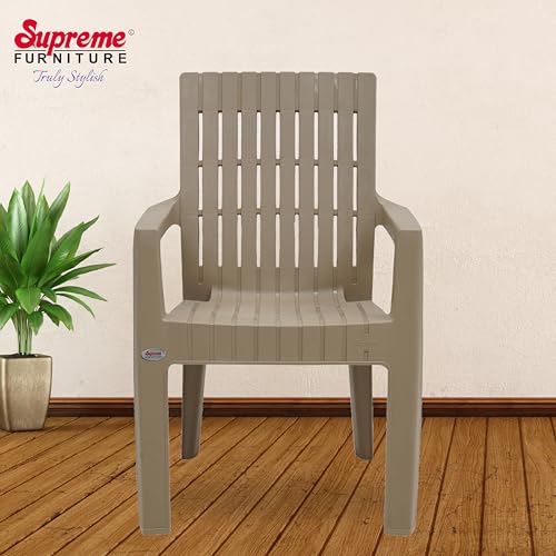 Image of Supreme Furniture Olympia Plastic Arm Chair Set of 2 | 40 Months Warranty*|Chair for Home Garden Office Living Room Cafeteria Restaurant Hotel Resort | Dark Beige