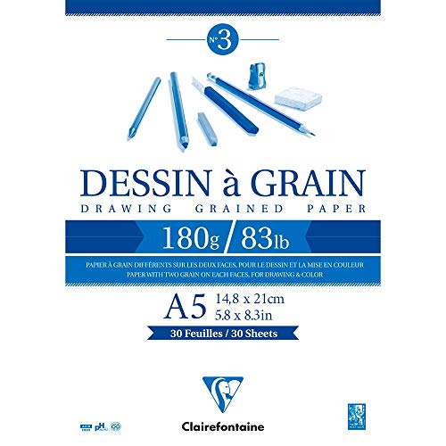 CLAIREFONTAINE Bloco de Desenho Dessin à Grain A5 180G/M², Branco