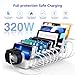 320W Charging Station for Multiple Devices, 10 Ports Fast Multi-Device Charger Organizer Compatible with MacBook Pro Laptop, iPhone, Android, Ipad, Tablet, Kindle, Family Multi-Device Charging Dock