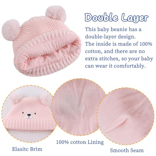JANGANNSA Cute Bear Baby Beanie Pompom Baby Boys Hat Infant Toddler Winter Knitted Beanies for Girls4