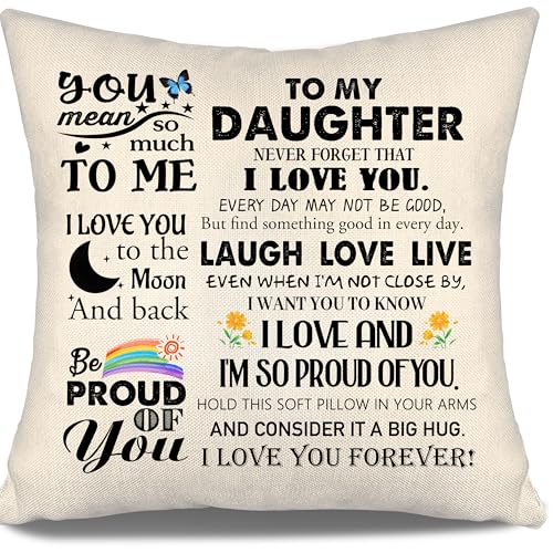 Aosumin Daughter Gift Ideas Throw Pillow Covers for Daughter from Mom Dad Birthday Graduation Thanksgiving