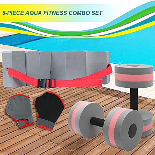 Water Aerobic Equipment Dumbbells Set, High-Density EVA-Foam Water Weight Pool Fitness,Aquatic Swim Belt,Resistance Gloves for Aqua Therapy