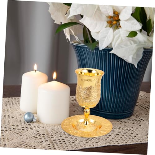 Coupe à vin Kiddush dorée et plateau de service pour rituel de Shabbat