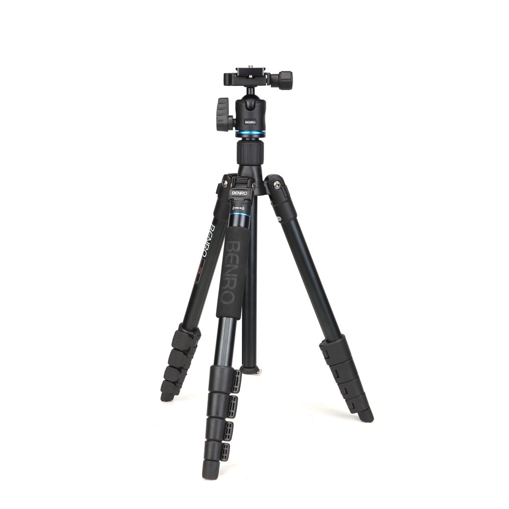 Benro iTrip IT15 tripod fully set up with legs extended and ball head attached
