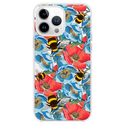 Blingy's Iphone 13 Pro Case (6.1 Inch), Women Girls Cute Floral Bee Style Fashionable Flower Design Transparent Soft Tpu Protective Clear Case Compatible For Iphone 13 Pro 6.1" (Bumblebee Flowers) #TOP5