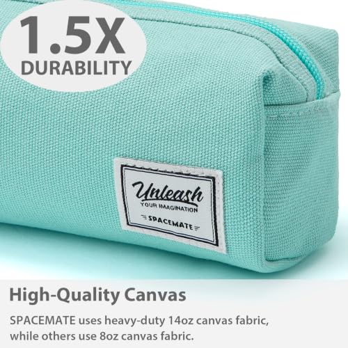 Image of SPACEMATE Pencil Case Pouch Box Bag School Supplies Girls Boys Kids, Cute Preppy Stuff Large Big Capacity Aesthetic Canvas Pen Organizer, Back to College Stationary, Light Green, Simple Style, 1200ml