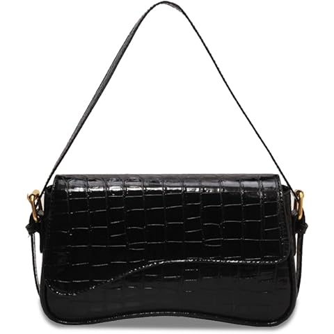 2025 Small Shoulder Bag Y2K Purse for Women, Crocodile Black Clutch Purse Handbag Satchel Tote Bag Classic Retro Crossbody Bag with 2 Removable Straps -Black Cover