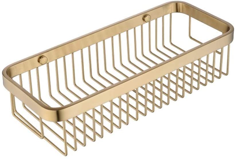 GFAZXDS Wall Mounted Brass Brushed Finish Shampoo Conditioner Holder Shower Caddy Organizer Rectangle Bathroom Storage Basket Shelf
