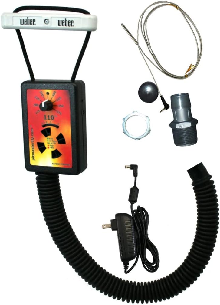 IQ110 BBQ Temperature Regulator Kit with Aluminum Hose Barb and Flange Pit Adapters for Gateway Drum Smoker (55 Gal) and Other BBQ Drum Smokers with Intake Flange or 1" Ball Valve