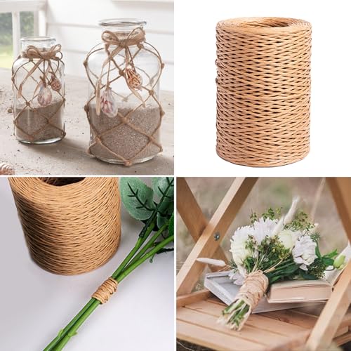 Huoflame Naturfarbener Eisendraht mit Papiermantel – Reißfester 2mm x 200m Basteldraht für Blumenstiele, DIY-Projekte, kreative Geschenkverpackung, Floristik & Gartenarbeit